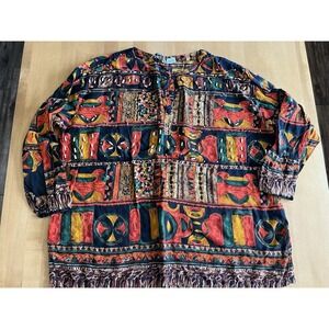 Vintage 90s INDIE Vibe Roses Tomato Beaded TUNIC TOP Blouse Sz 22/42 Retro